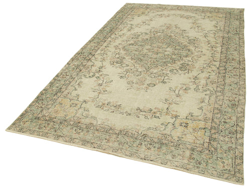 Vintage Beige Vintage Cotton Wool Handmade Area Rug 5'7'' x 9'2''