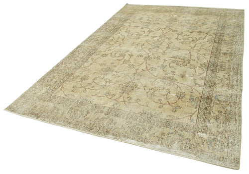 Vintage Beige Vintage Cotton Wool Handmade Area Rug 6'7'' x 10'0''