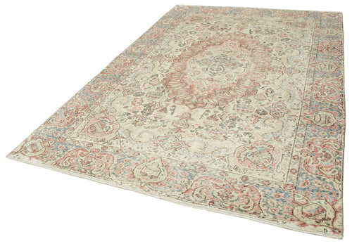 Vintage Beige Vintage Cotton Wool Handmade Area Rug 6'4'' x 9'9''