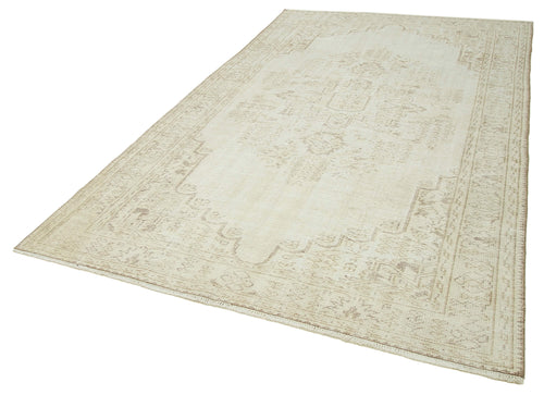 Vintage Beige Vintage Cotton Wool Handmade Area Rug 6'3'' x 10'4''
