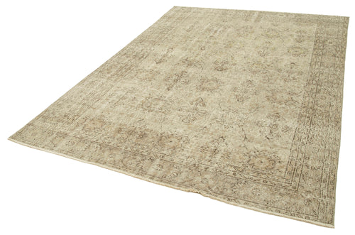 Vintage Beige Vintage Cotton Wool Handmade Area Rug 6'7'' x 9'4''