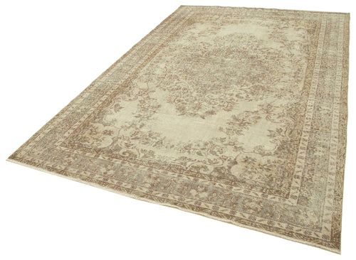Vintage Beige Vintage Cotton Wool Handmade Area Rug 6'4'' x 9'10''
