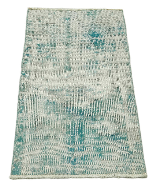 Overdyed Vintage Turquoise Vintage Cotton Wool Handmade Area Rug 1'9'' x 3'7''