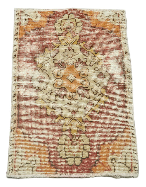 Overdyed Vintage Red Vintage Cotton Wool Handmade Area Rug 1'6'' x 2'9''