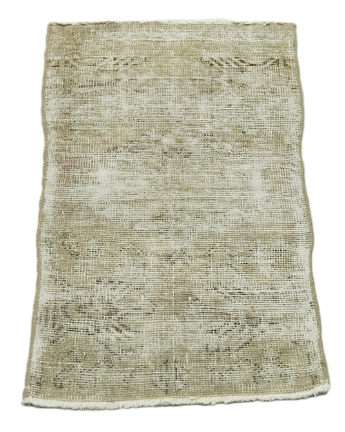 Overdyed Vintage Beige Vintage Cotton Wool Handmade Area Rug 1'5'' x 2'7''