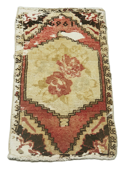 Overdyed Vintage Beige Vintage Cotton Wool Handmade Area Rug 1'3'' x 2'7''