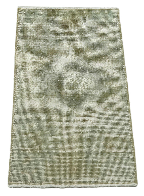 Overdyed Vintage Green Vintage Cotton Wool Handmade Area Rug 1'5'' x 2'9''