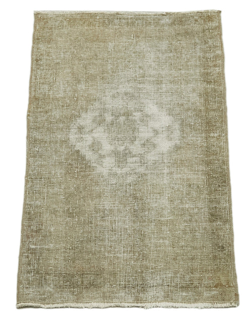 Overdyed Vintage Beige Vintage Cotton Wool Handmade Area Rug 1'6'' x 2'10''