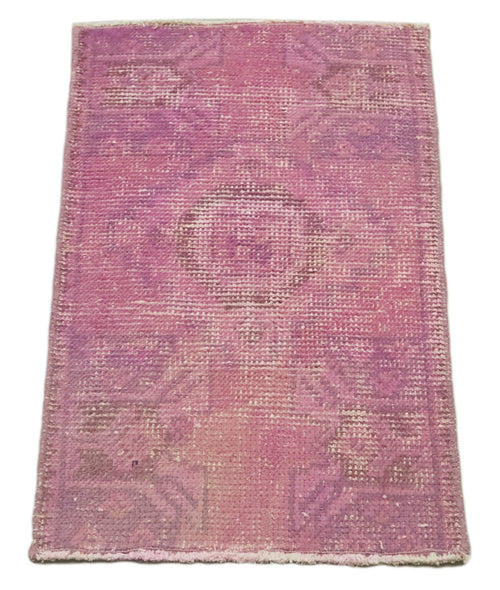 Overdyed Vintage Pink Vintage Cotton Wool Handmade Area Rug 1'5'' x 2'7''