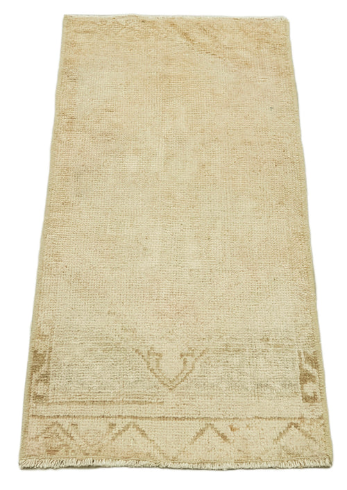 Overdyed Vintage Beige Vintage Cotton Wool Handmade Area Rug 1'5'' x 3'1''