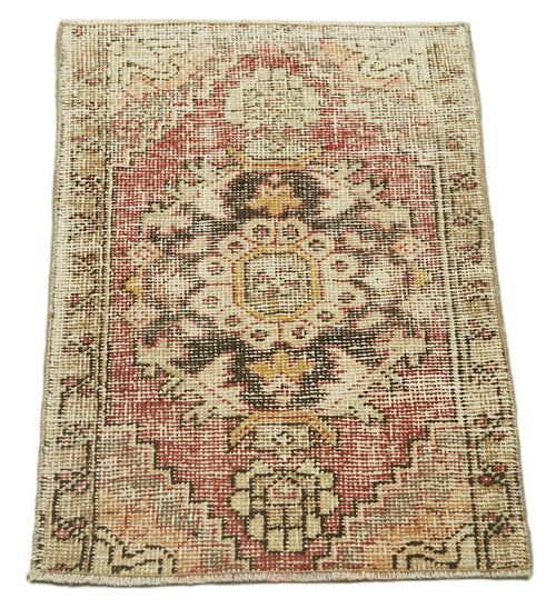 Overdyed Vintage Beige Vintage Cotton Wool Handmade Area Rug 1'7'' x 2'7''