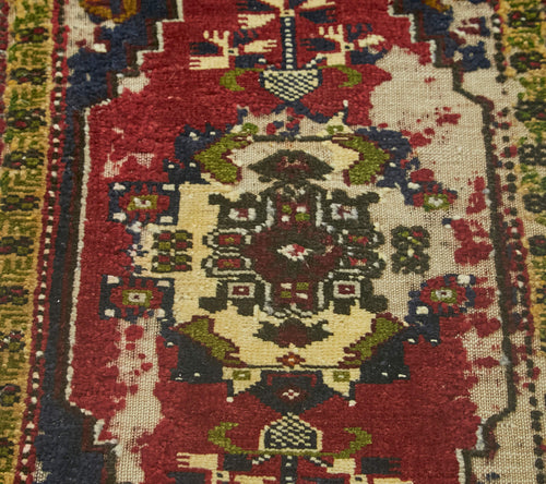 Overdyed Vintage Red Vintage Cotton Wool Handmade Area Rug 1'8'' x 3'3''