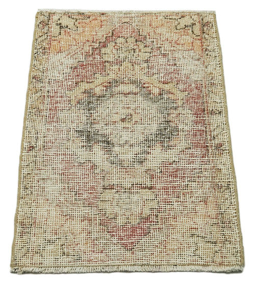 Overdyed Vintage Beige Vintage Cotton Wool Handmade Area Rug 1'7'' x 2'6''