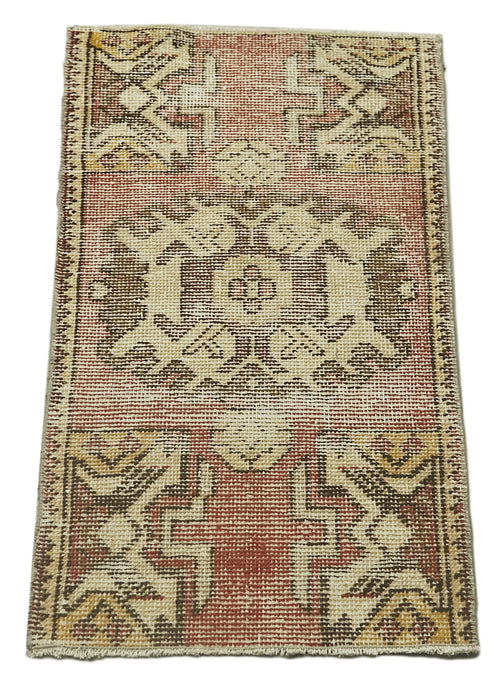 Overdyed Vintage Beige Vintage Cotton Wool Handmade Area Rug 1'5'' x 3'0''