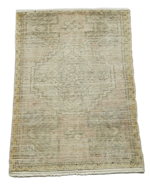Overdyed Vintage Beige Vintage Cotton Wool Handmade Area Rug 1'8'' x 2'11''