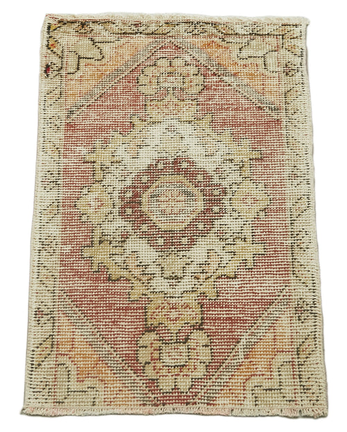 Overdyed Vintage Beige Vintage Cotton Wool Handmade Area Rug 1'5'' x 2'7''