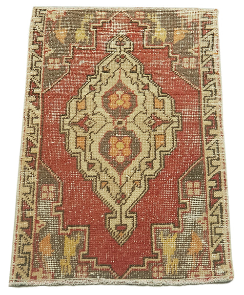 Overdyed Vintage Beige Vintage Cotton Wool Handmade Area Rug 1'9'' x 2'6''