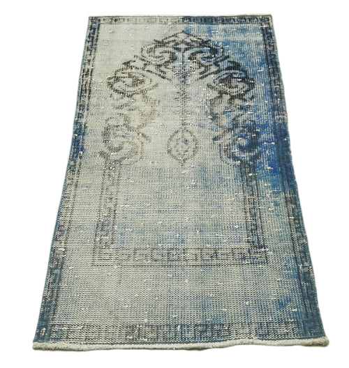 Overdyed Vintage Blue Vintage Cotton Wool Handmade Area Rug 2'1'' x 3'10''
