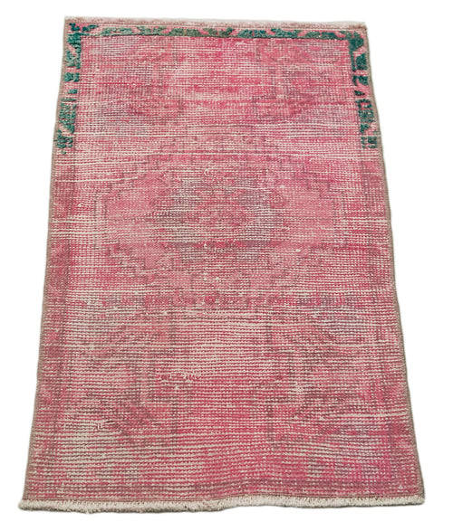 Overdyed Vintage Pink Vintage Cotton Wool Handmade Area Rug 1'6'' x 2'8''