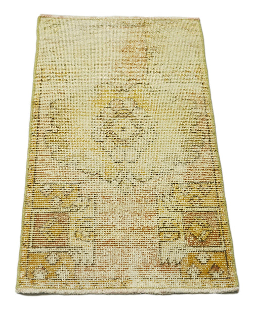 Overdyed Vintage Yellow Vintage Cotton Wool Handmade Area Rug 1'6'' x 2'11''