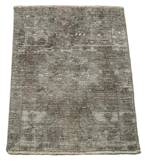 Overdyed Vintage Grey Vintage Cotton Wool Handmade Area Rug 1'5'' x 2'2''