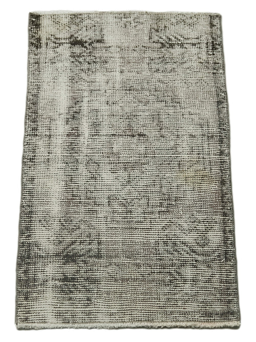 Overdyed Vintage Grey Vintage Cotton Wool Handmade Area Rug 1'5'' x 2'9''