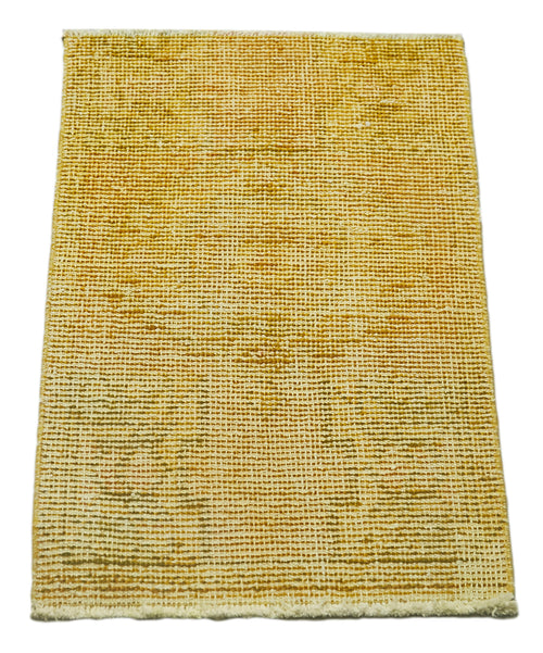 Overdyed Vintage Yellow Vintage Cotton Wool Handmade Area Rug 1'6'' x 2'6''