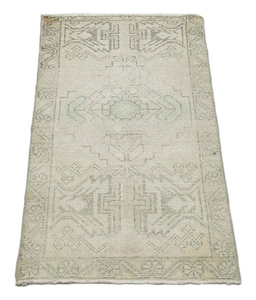 Overdyed Vintage Beige Vintage Cotton Wool Handmade Area Rug 1'9'' x 3'3''