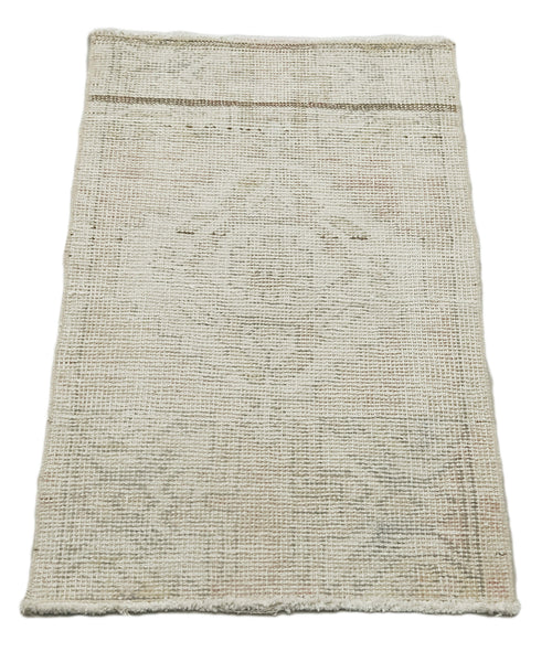 Overdyed Vintage Beige Vintage Cotton Wool Handmade Area Rug 1'7'' x 2'8''