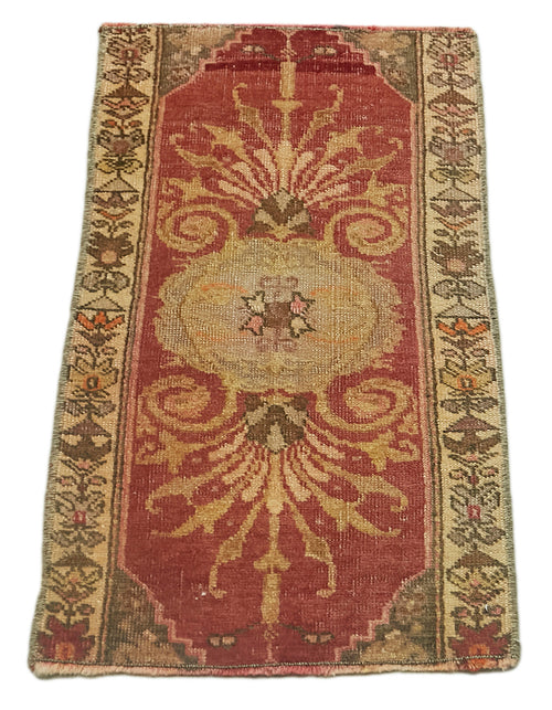 Overdyed Vintage Red Vintage Cotton Wool Handmade Area Rug 1'4'' x 2'6''