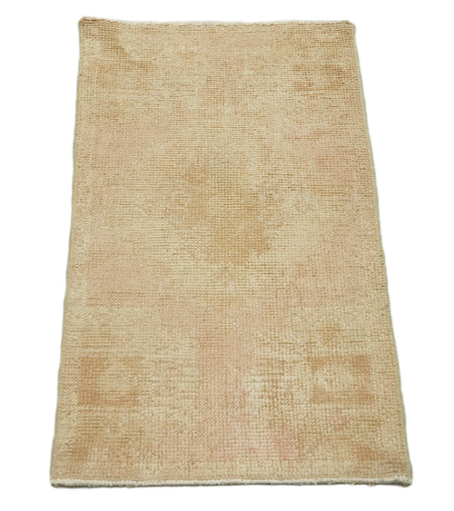 Overdyed Vintage Beige Vintage Cotton Wool Handmade Area Rug 1'8'' x 3'1''