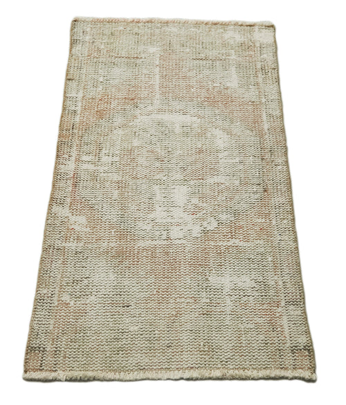 Overdyed Vintage Beige Vintage Cotton Wool Handmade Area Rug 1'9'' x 3'6''