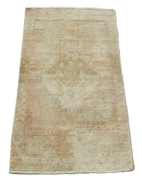 Overdyed Vintage Beige Vintage Cotton Wool Handmade Area Rug 1'8'' x 3'2''