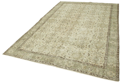 Handmade Area Rug - Vintage Cotton Wool 6'5''x10'2'' Neutral Beige Bohemian Style