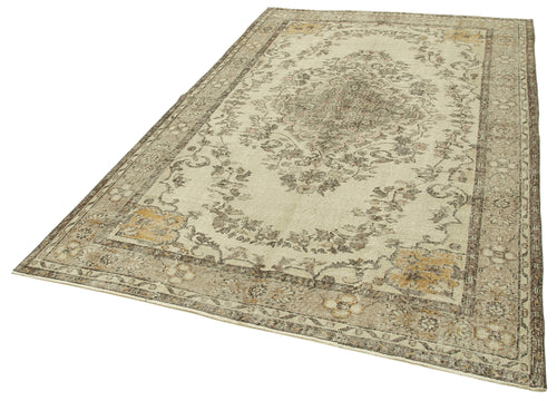 Vintage Beige Vintage Cotton Wool Handmade Area Rug 5'9'' x 9'1''