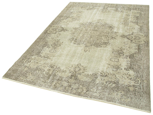 Overdyed Vintage Beige Vintage Cotton Wool Handmade Area Rug 5'4'' x 8'1''