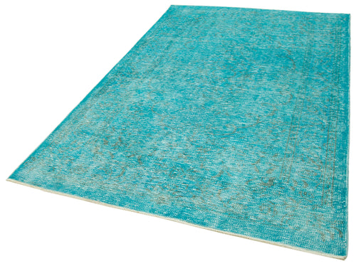 Overdyed Vintage Turquoise Vintage Cotton Wool Handmade Area Rug 5'3'' x 8'8''