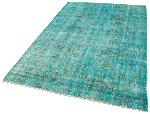 Overdyed Vintage Turquoise Vintage Cotton Wool Handmade Area Rug 4'11'' x 7'8''