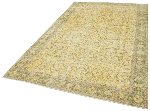 Overdyed Vintage Yellow Vintage Cotton Wool Handmade Area Rug 5'7'' x 9'5''