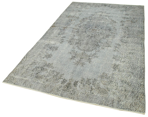 Overdyed Vintage Grey Vintage Cotton Wool Handmade Area Rug 4'11'' x 8'4''