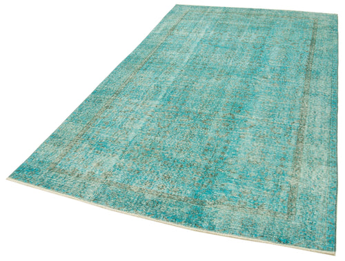 Overdyed Vintage Turquoise Vintage Cotton Wool Handmade Area Rug 5'3'' x 9'0''