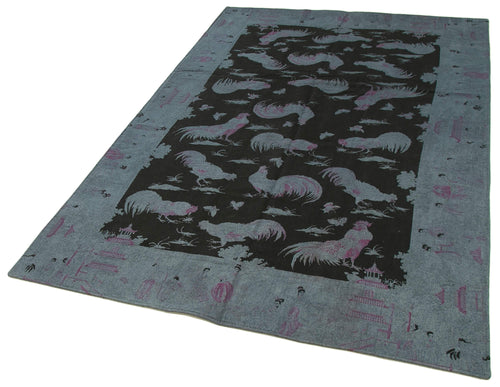 Needlepoint Grey Figured Cotton Wool Handmade Area Rug 5'0'' x 8'2''