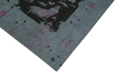 Needlepoint Grey Figured Cotton Wool Handmade Area Rug 5'0'' x 8'2''