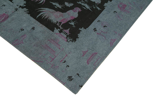 Needlepoint Grey Figured Cotton Wool Handmade Area Rug 5'0'' x 8'2''