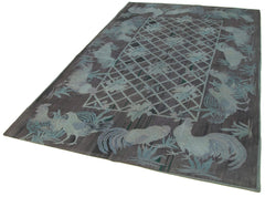 Needlepoint Grey Figured Cotton Wool Handmade Area Rug 5'8'' x 8'6''