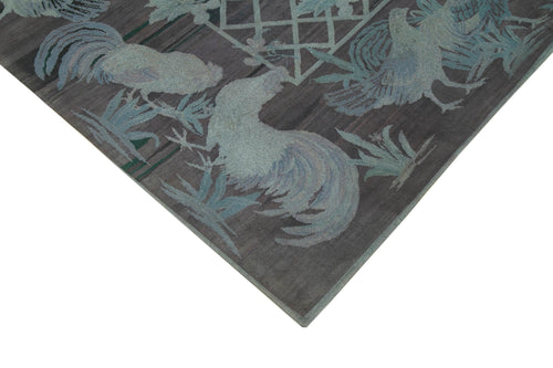 Needlepoint Grey Figured Cotton Wool Handmade Area Rug 5'8'' x 8'6''