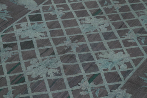 Needlepoint Grey Figured Cotton Wool Handmade Area Rug 5'8'' x 8'6''