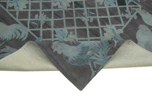 Needlepoint Grey Figured Cotton Wool Handmade Area Rug 5'8'' x 8'6''