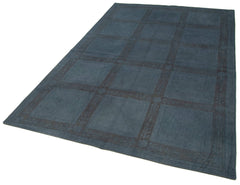 Handmade Area Rug – Blue Geometric Turkish Wool Carpet 5'5''x8'5'' Durable Cotton Wool