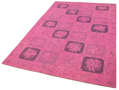 Needlepoint Pink Floral Cotton Wool Handmade Area Rug 5'1'' x 7'11''